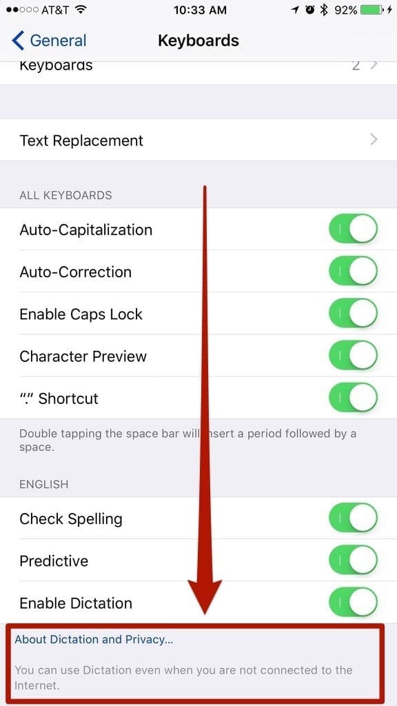 iphone enable dictation screen